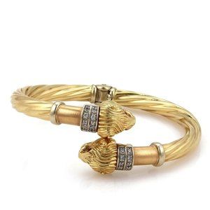 18k Gold Ruby Sapphire Animal Head Cuff Bangle